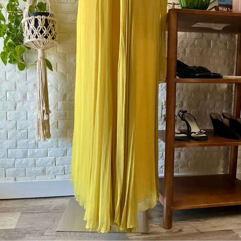 Montage by Mon Cheri Yellow Chartreuse Chiffon Flowy Gown with Shawl - Picture 12 of 14